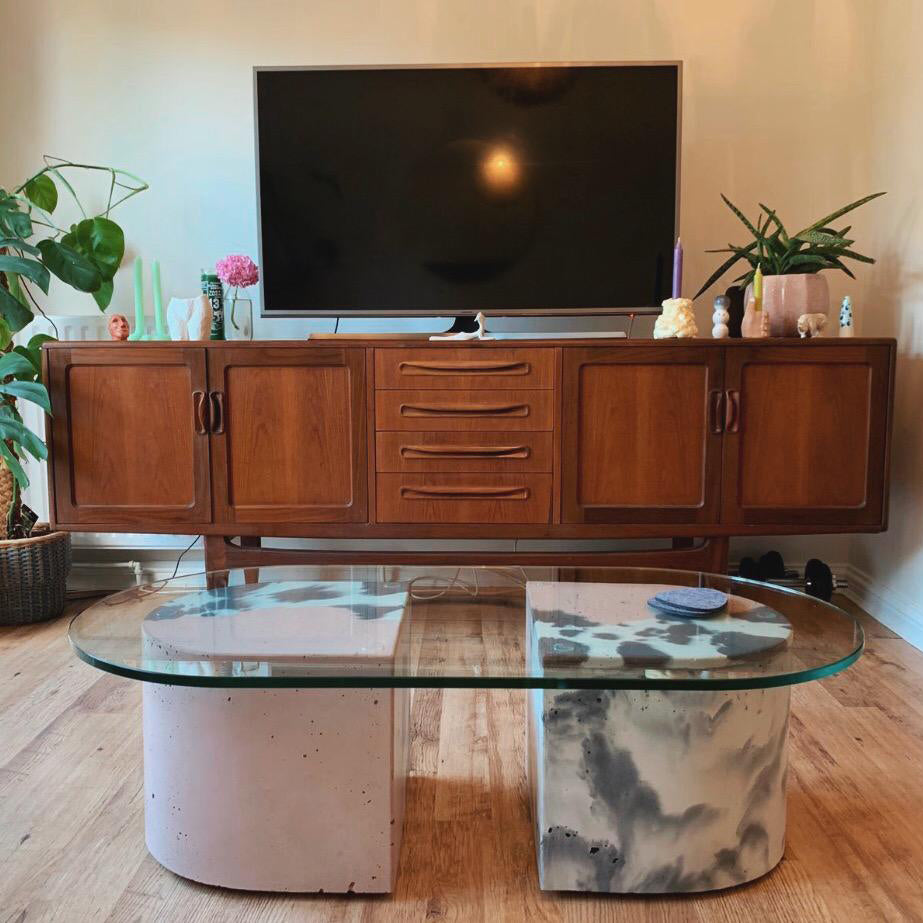 Concrete glass store coffee table