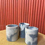 Outlet Set of 3 Small Concrete Cylinders - Denim and White