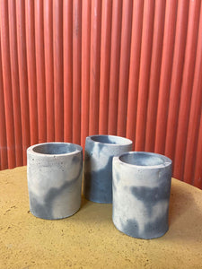 Outlet Set of 3 Small Concrete Cylinders - Denim and White