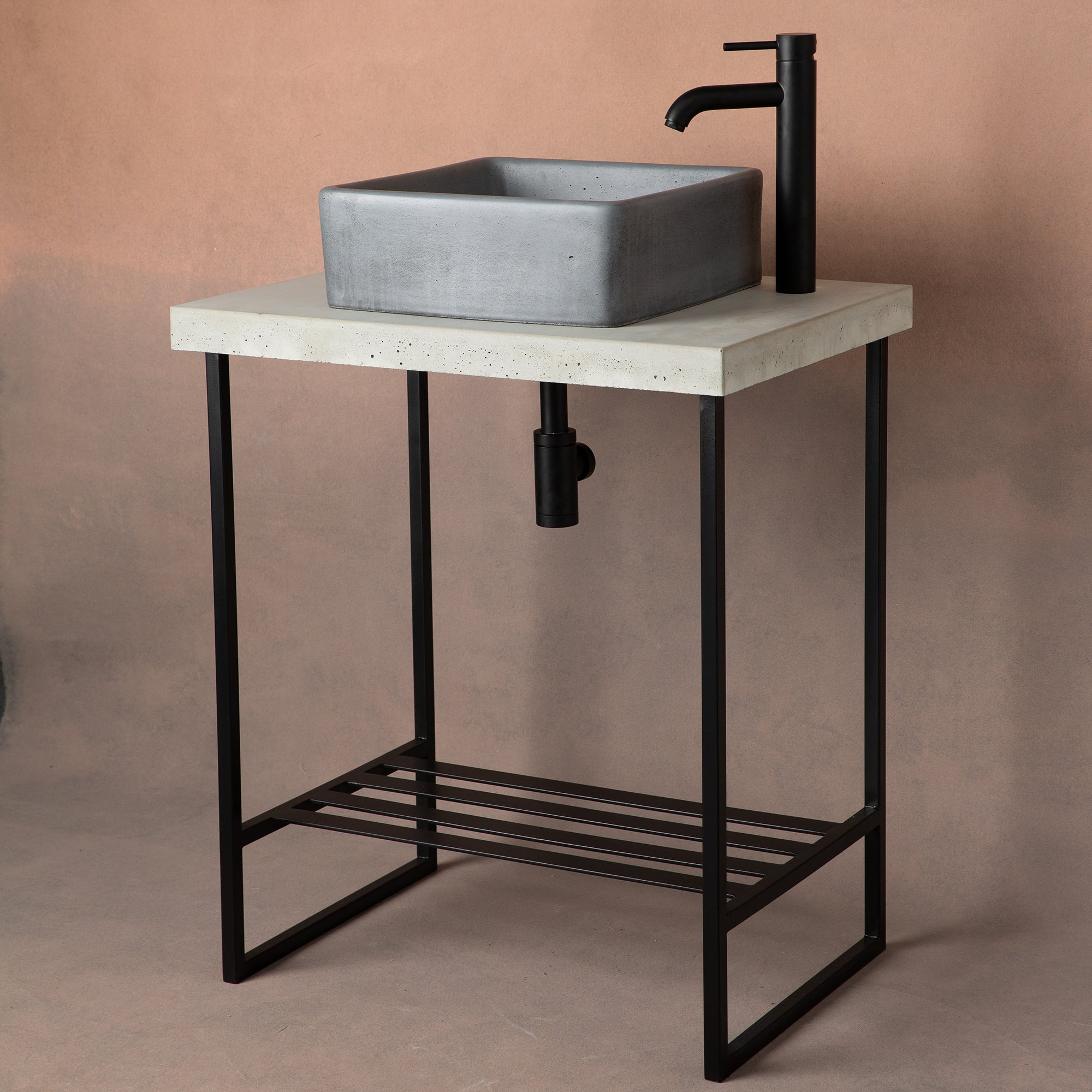 Freestanding Metal Basin Stand with Concrete Top